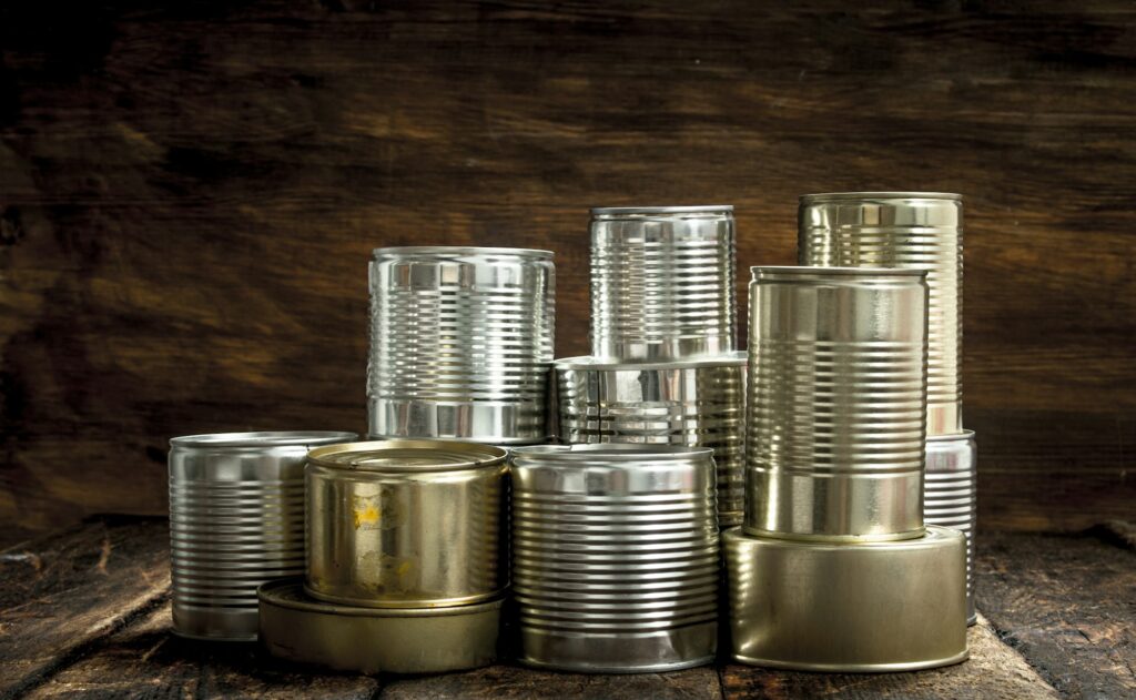 Food in tin cans.